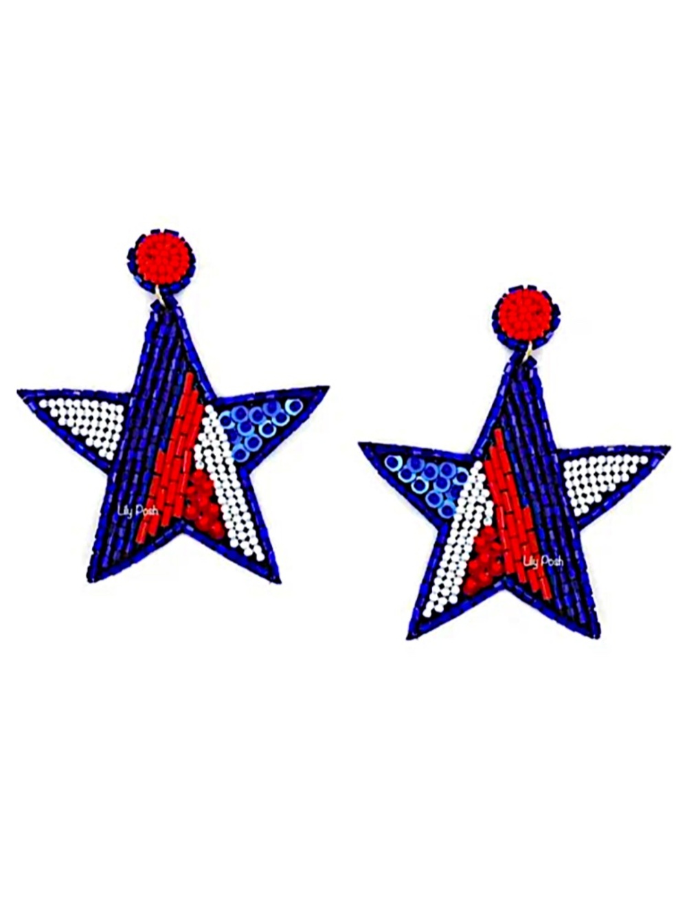 Lily Posh Star Earring, Statement Red White Blue Star Earring
